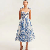 Floral back lace-up suspender dress